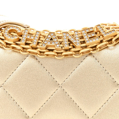 Chanel Metallic Lambskin Quilted Mini CC Crystal Logo Chain Flap Gold 8 of 11