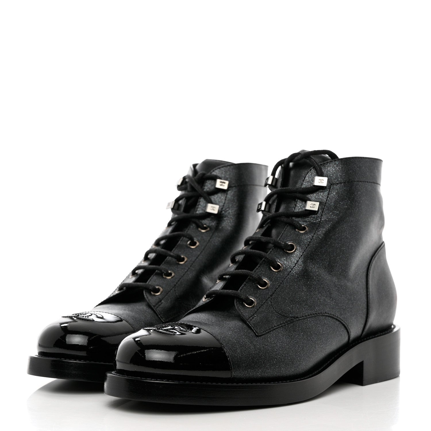 Chanel Crumpled Lambskin Shiny Calfskin Combat Boots 40.5 Black 3 of 10
