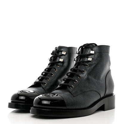 Chanel Crumpled Lambskin Shiny Calfskin Combat Boots 40.5 Black 3 of 10