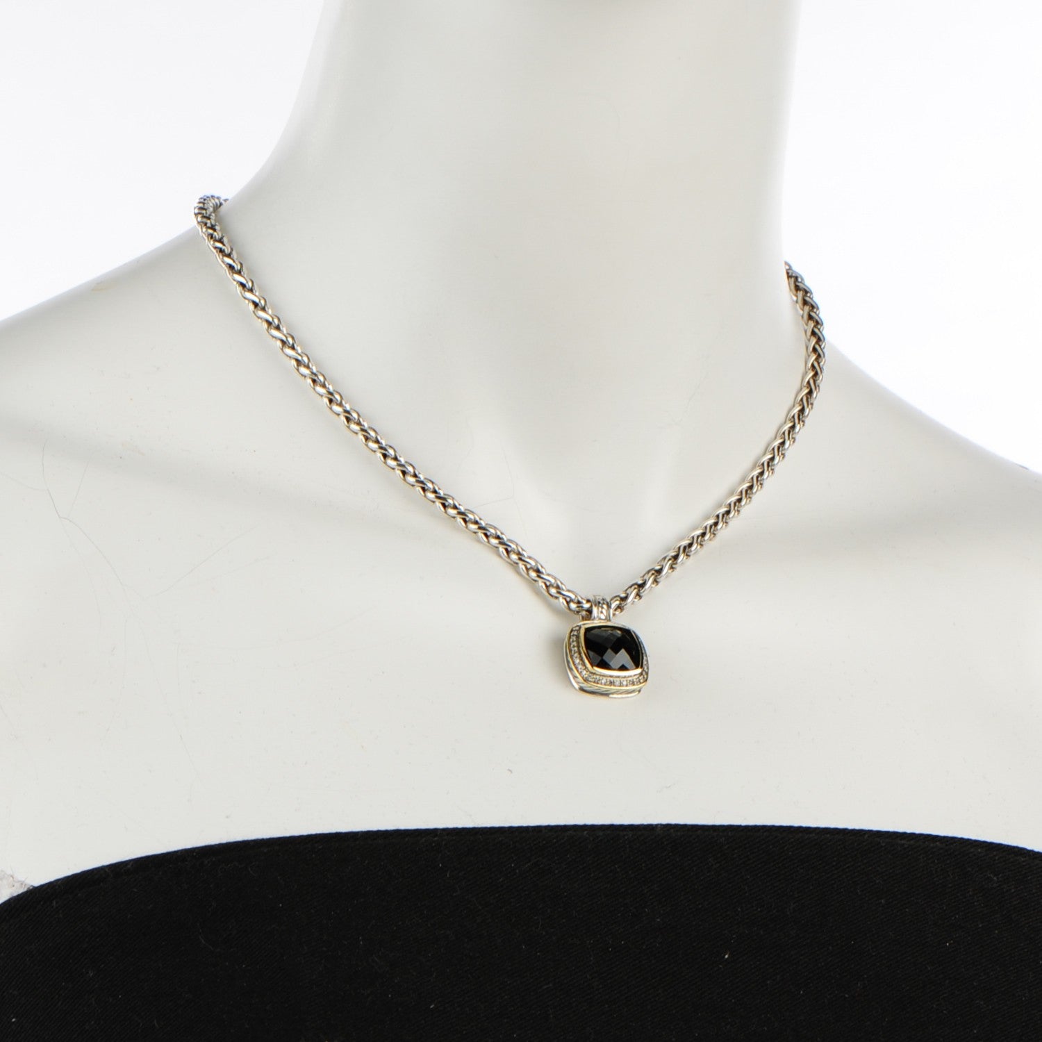 David Yurman Sterling Silver 18K Yellow Gold Black Onyx Pave Diamond 7mm Petite Albion Wheat Chain Necklace 2 of 5
