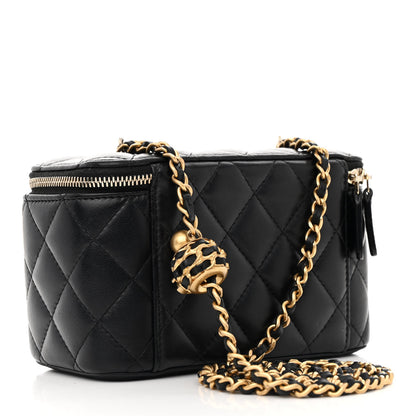 Chanel Lambskin Quilted Pearl Crush Small Vanity Case With Chain Black 3 of 16