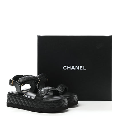 Chanel Lambskin Quilted Platform Sandals 36.5 Black 9 of 9
