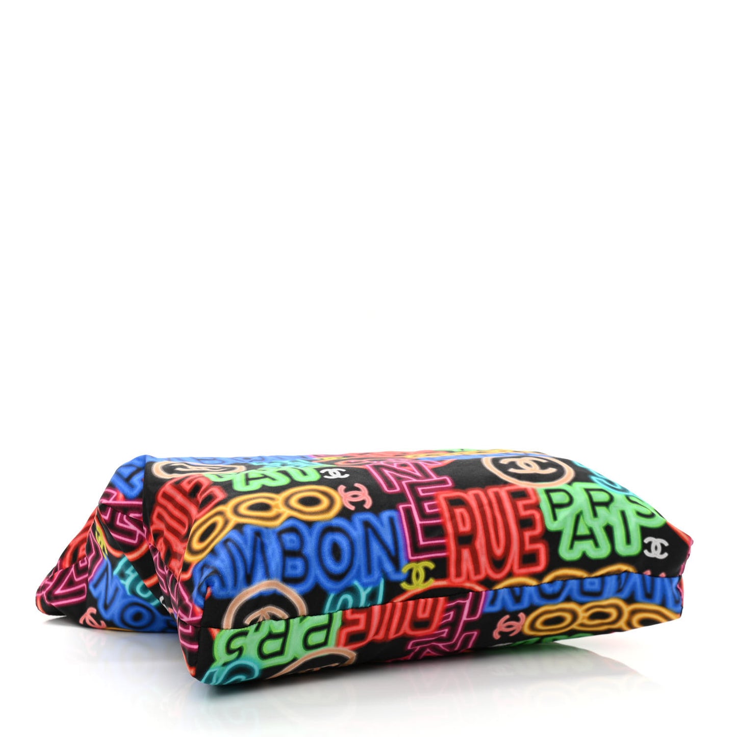 Caviar Fabric Graffiti Foldable Tote Bag With Chain Black Multicolor