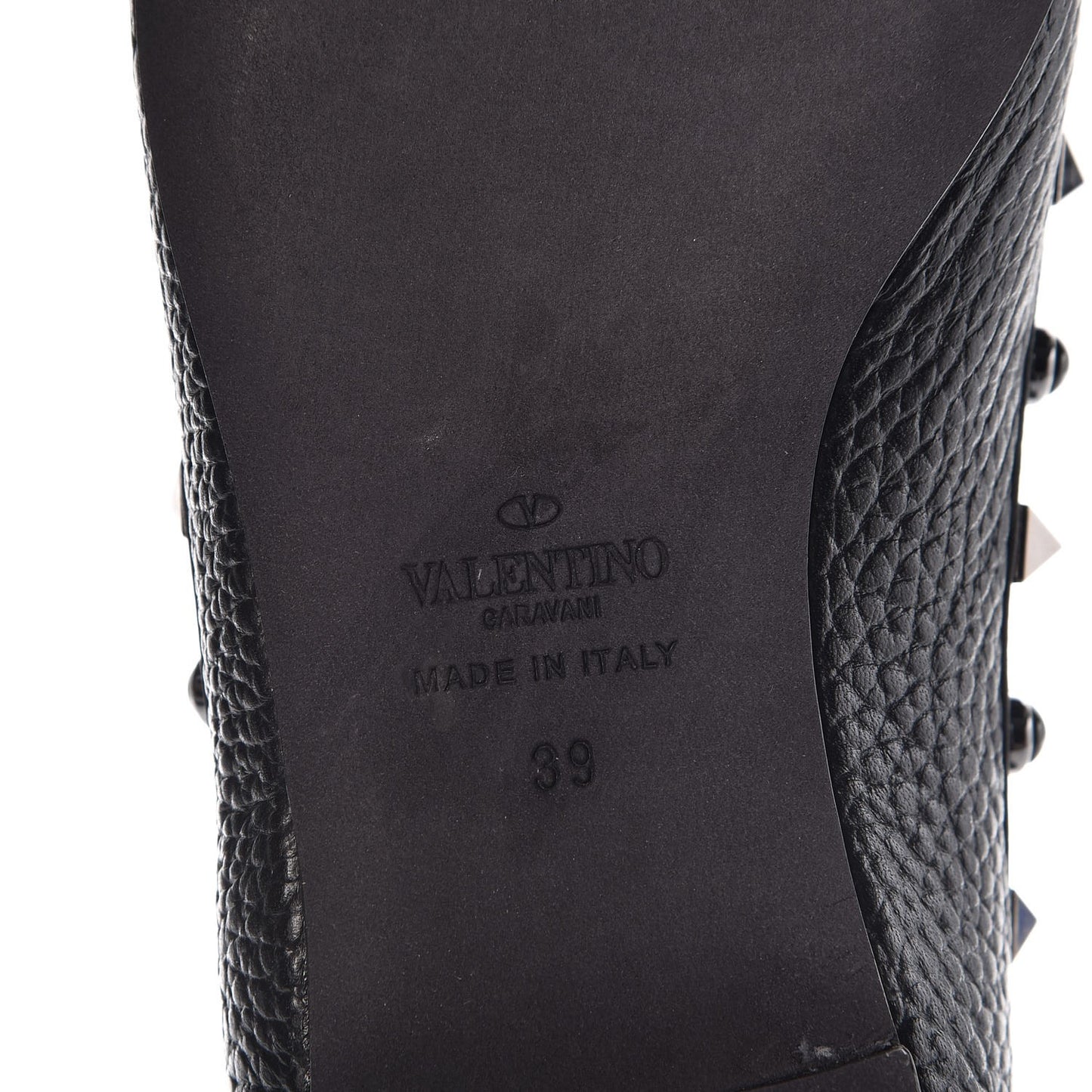 Pebbled Calfskin Onyx Rockstud Rolling Ballerina Flats 39 Black