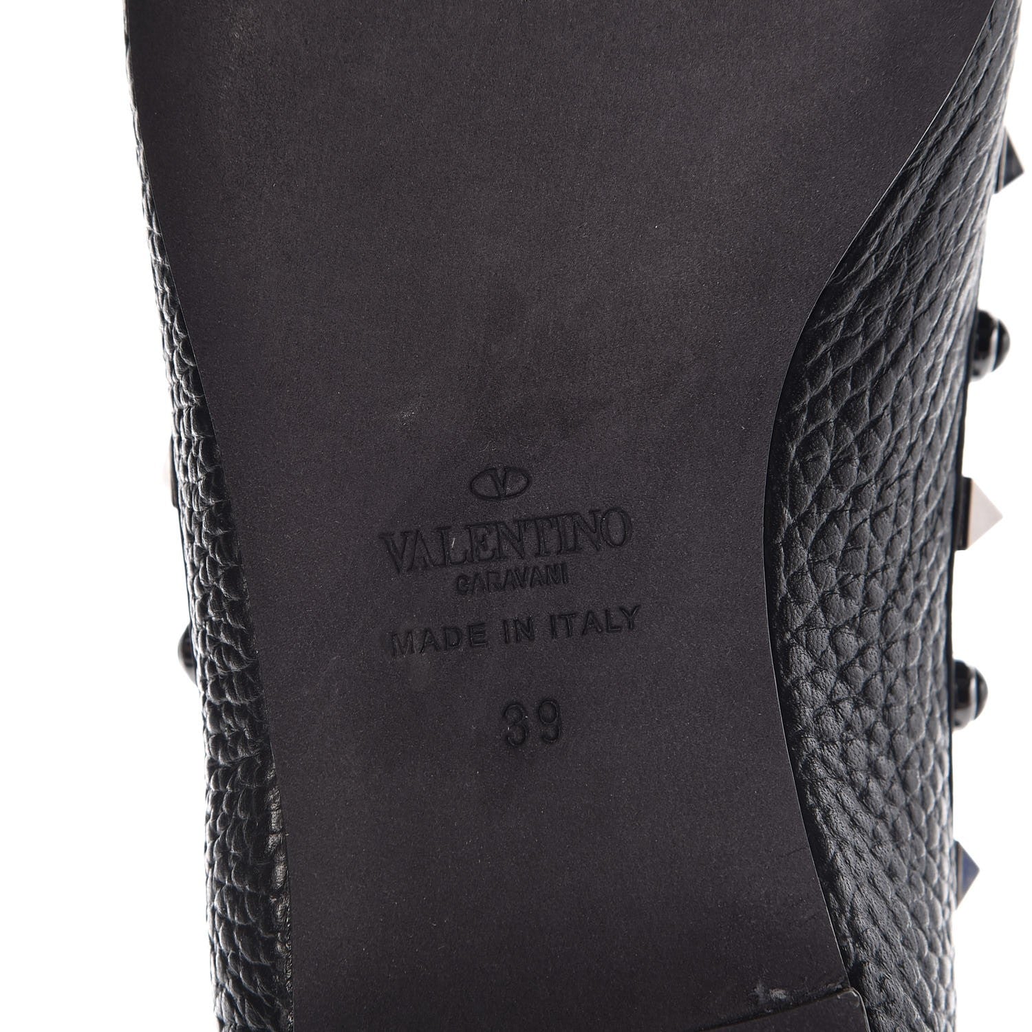 Valentino Garavani Pebbled Calfskin Onyx Rockstud Rolling Ballerina Flats 39 Black 6 of 10