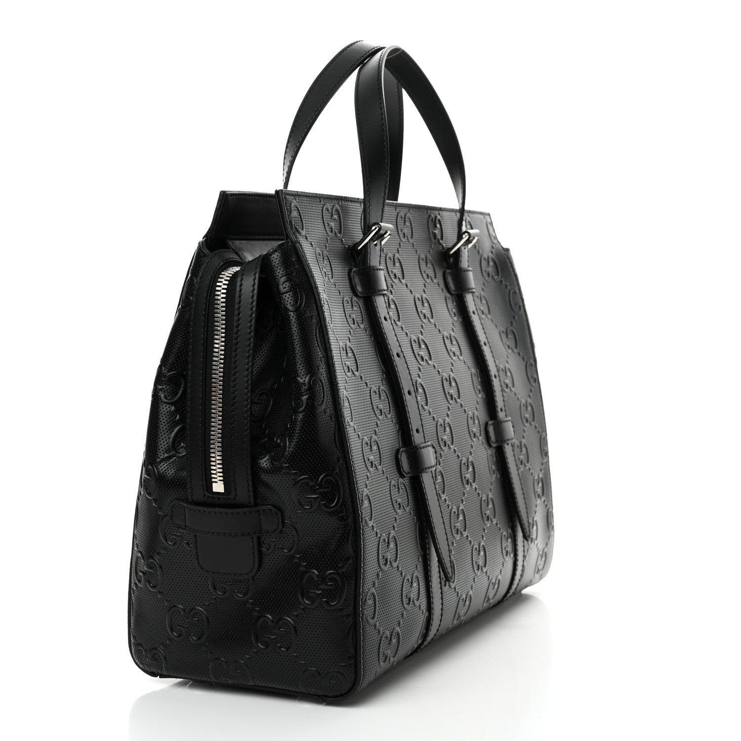 Gucci Calfskin GG Tennis Embossed Tote Bag Black 3 of 10