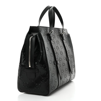 Gucci Calfskin GG Tennis Embossed Tote Bag Black 3 of 10
