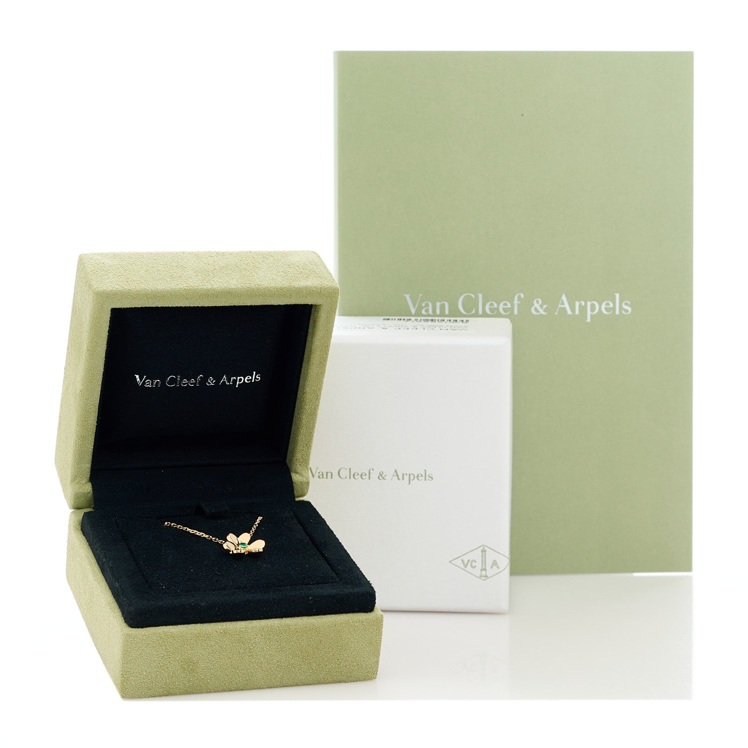 Van Cleef & Arpels 18K Yellow Gold Emerald Mini Frivole Pendant Necklace 7 of 7