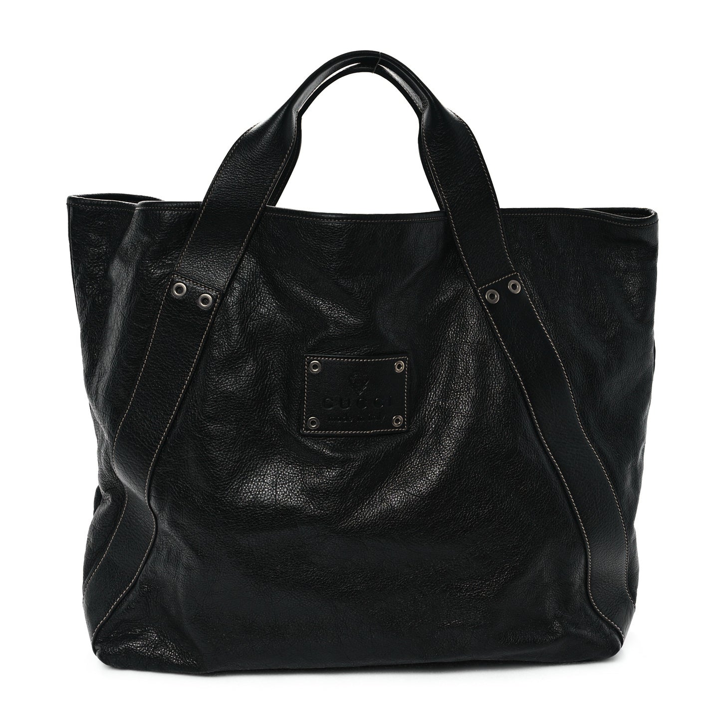 Leather Large Tote Unisex Black