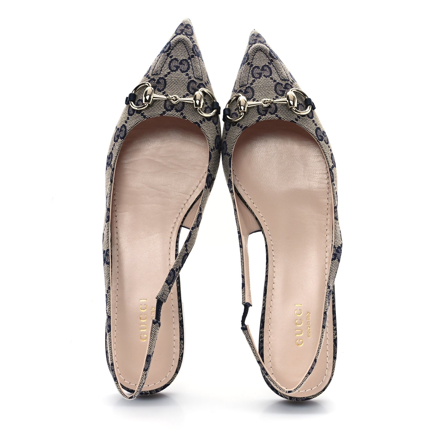 Monogram Horsebit Womens Slingback Ballet Flat 39 Beige Blue