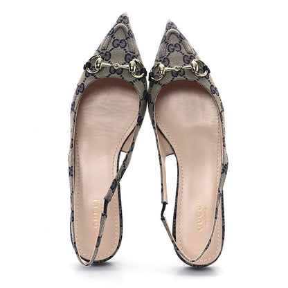 Gucci Monogram Horsebit Womens Slingback Ballet Flat 39 Beige Blue 2 of 10