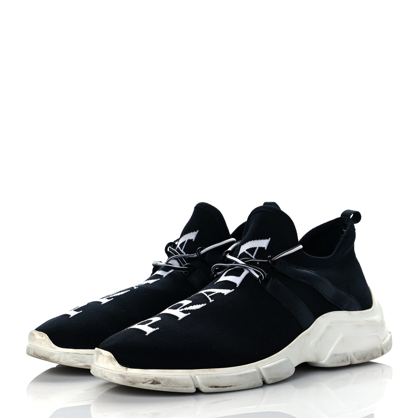Knit Fabric Logo Sneakers 39.5 Black White