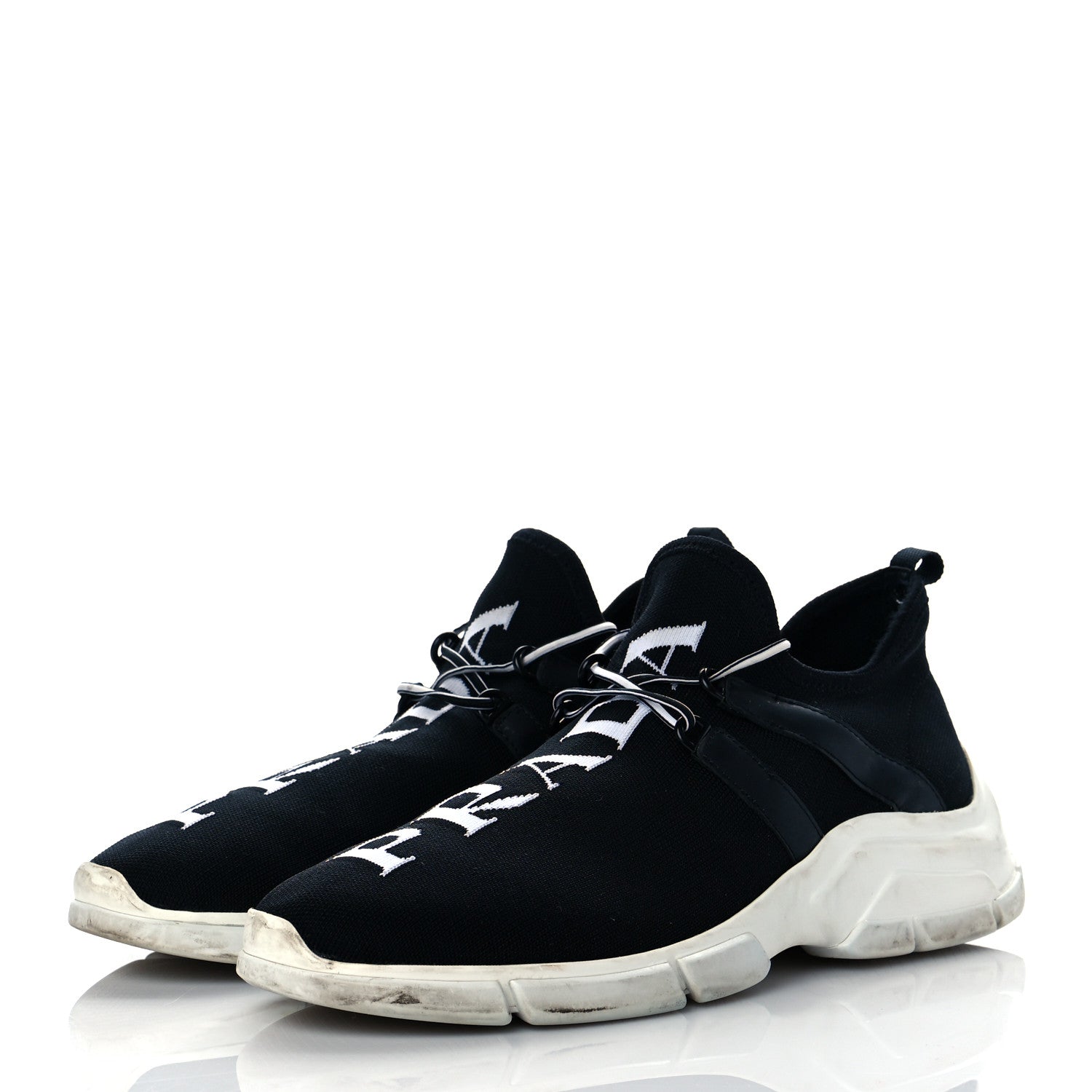 Prada Knit Fabric Logo Sneakers 39.5 Black White 3 of 8
