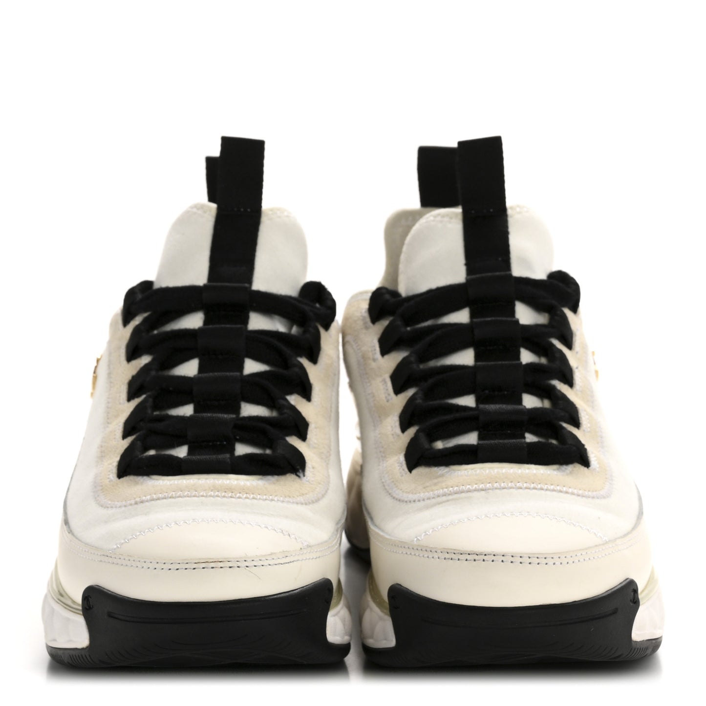 Velvet Calfskin Mixed Fibers CC Sneakers 38 Ivory Black