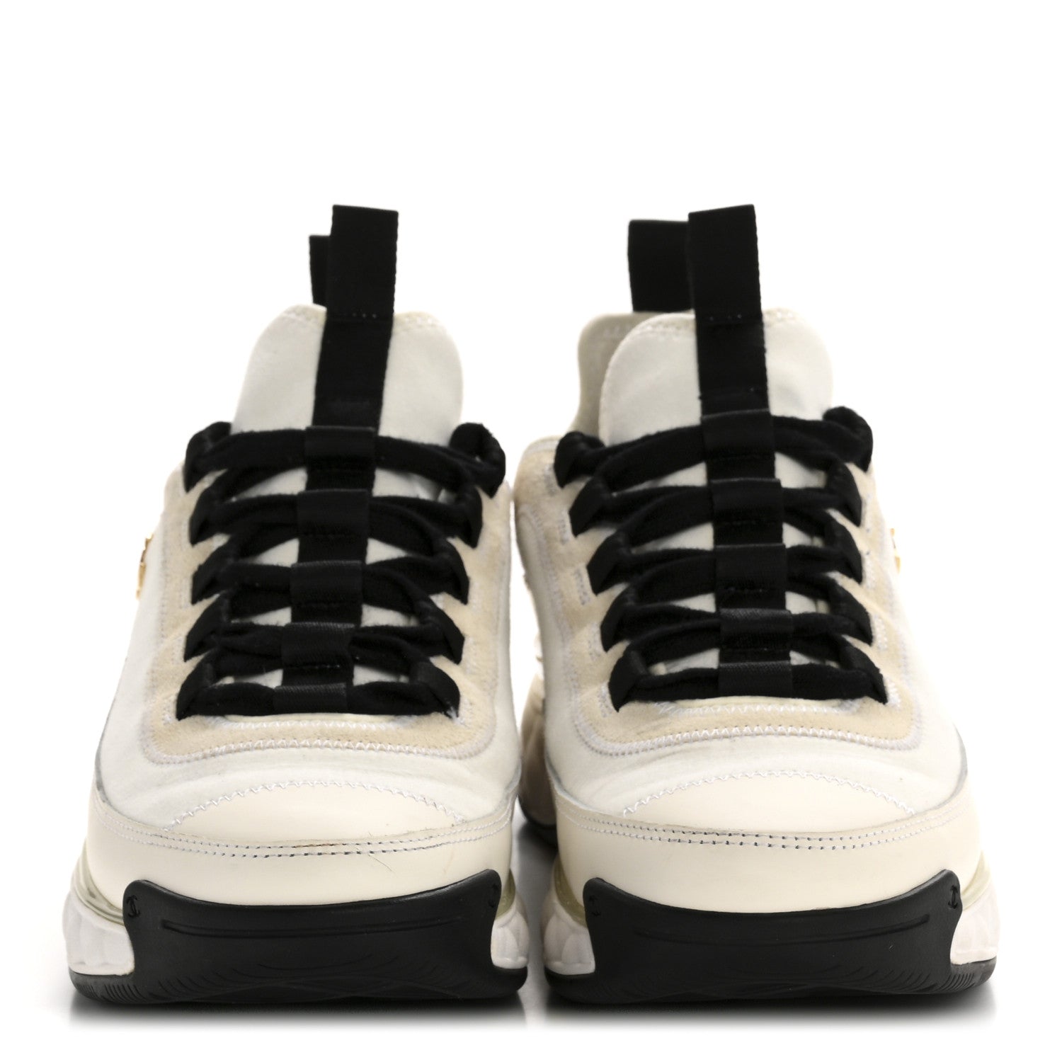 Chanel Velvet Calfskin Mixed Fibers CC Sneakers 38 Ivory Black 3 of 9
