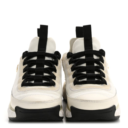 Chanel Velvet Calfskin Mixed Fibers CC Sneakers 38 Ivory Black 3 of 9