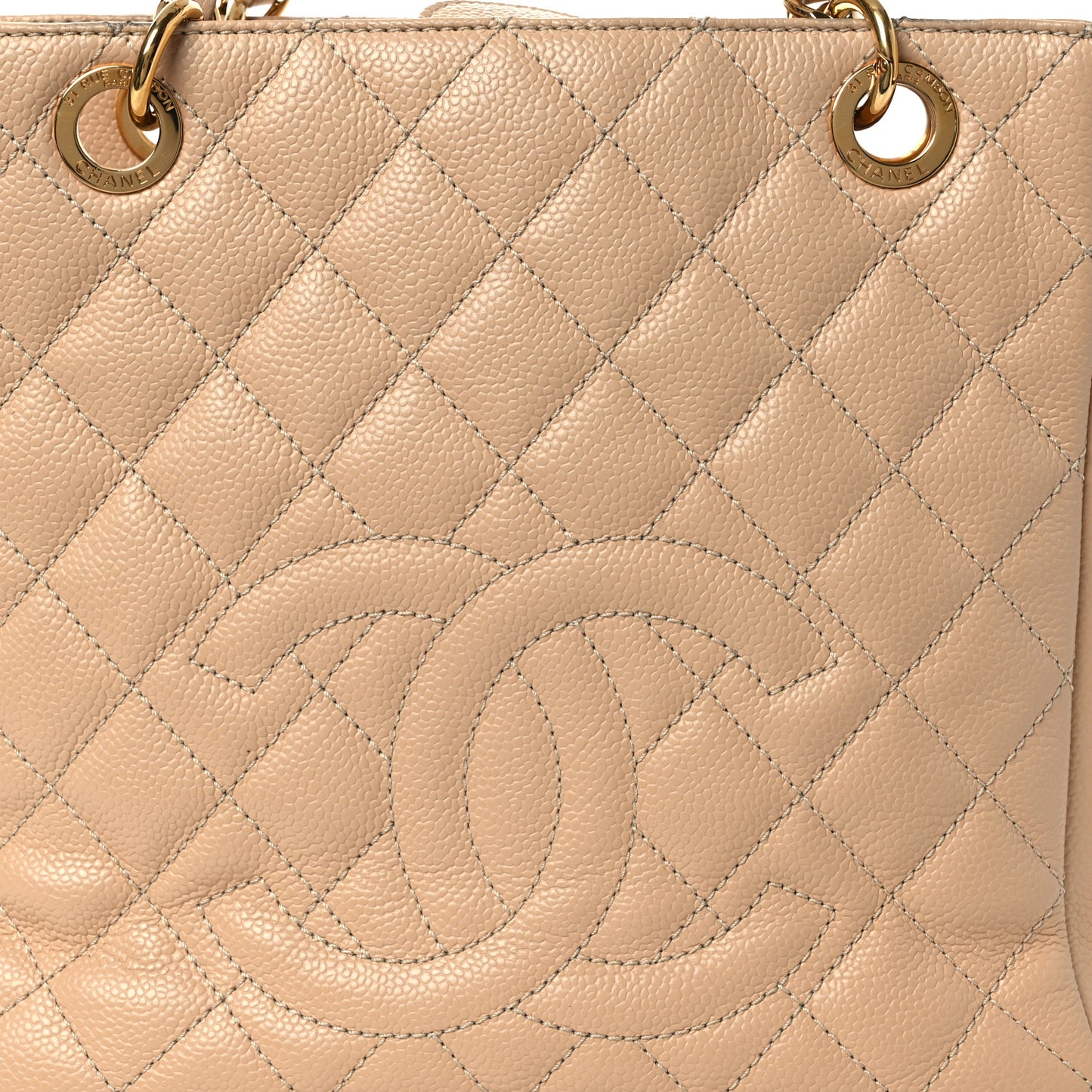 Caviar Quilted Petit Shopping Tote PST Beige Clair