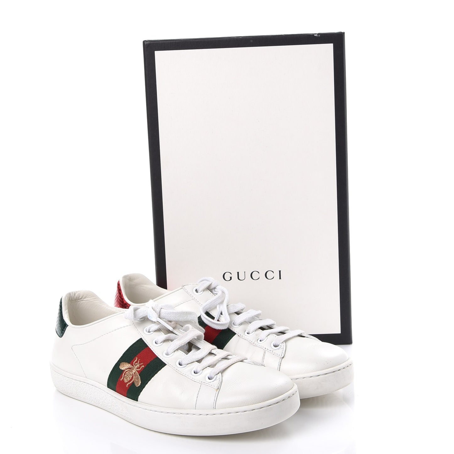 Calfskin Ayers Bee Embroidered Womens Ace Sneakers 37.5 White Green
