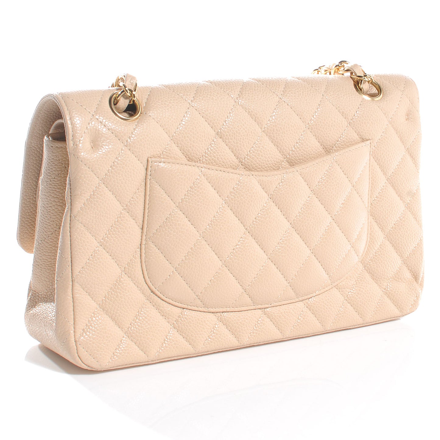 Caviar Quilted Medium Double Flap Beige