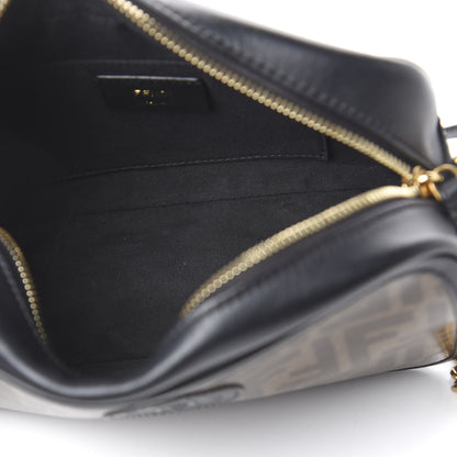 Fendi Glazed Fabric Vitello Century FF 1974 Stamp Patch Camera Case Mogano Panna Black 5 of 11