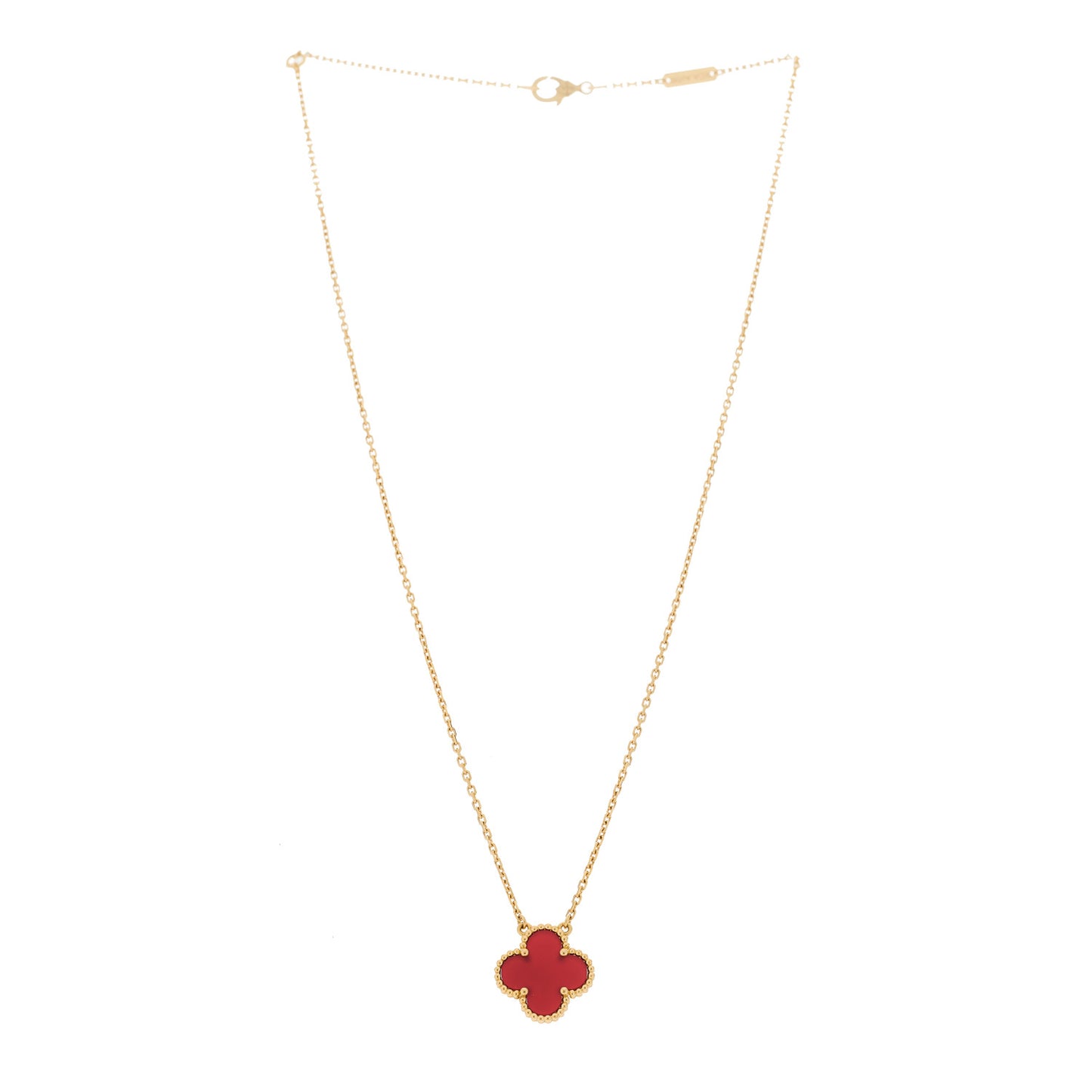 18K Yellow Gold Carnelian Vintage Alhambra Pendant Necklace