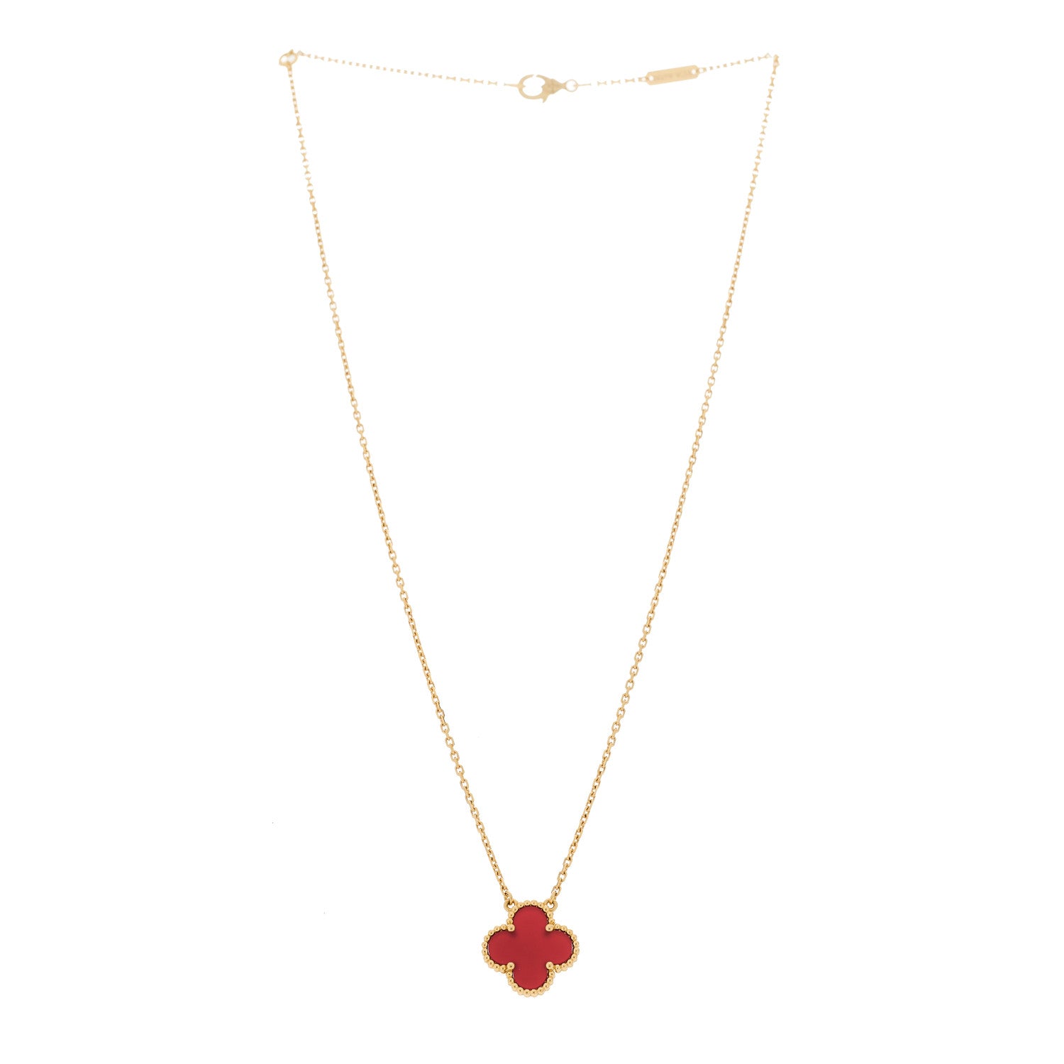 Van Cleef & Arpels 18K Yellow Gold Carnelian Vintage Alhambra Pendant Necklace 3 of 6