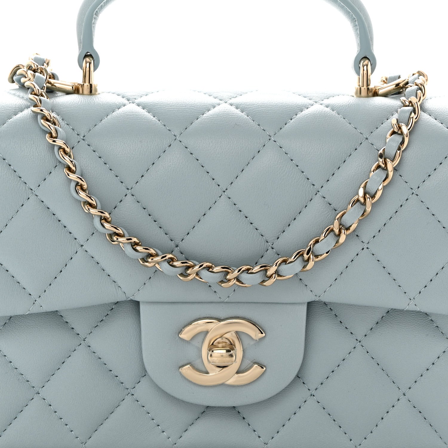 Chanel Lambskin Quilted Mini Top Handle Rectangular Flap Light Blue 8 of 11