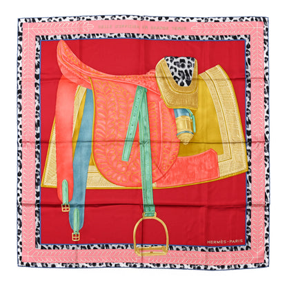 Hermes Silk Selle d'Officier En Grande Tenue Scarf 90 Framboise Corail Mordore 1 of 5