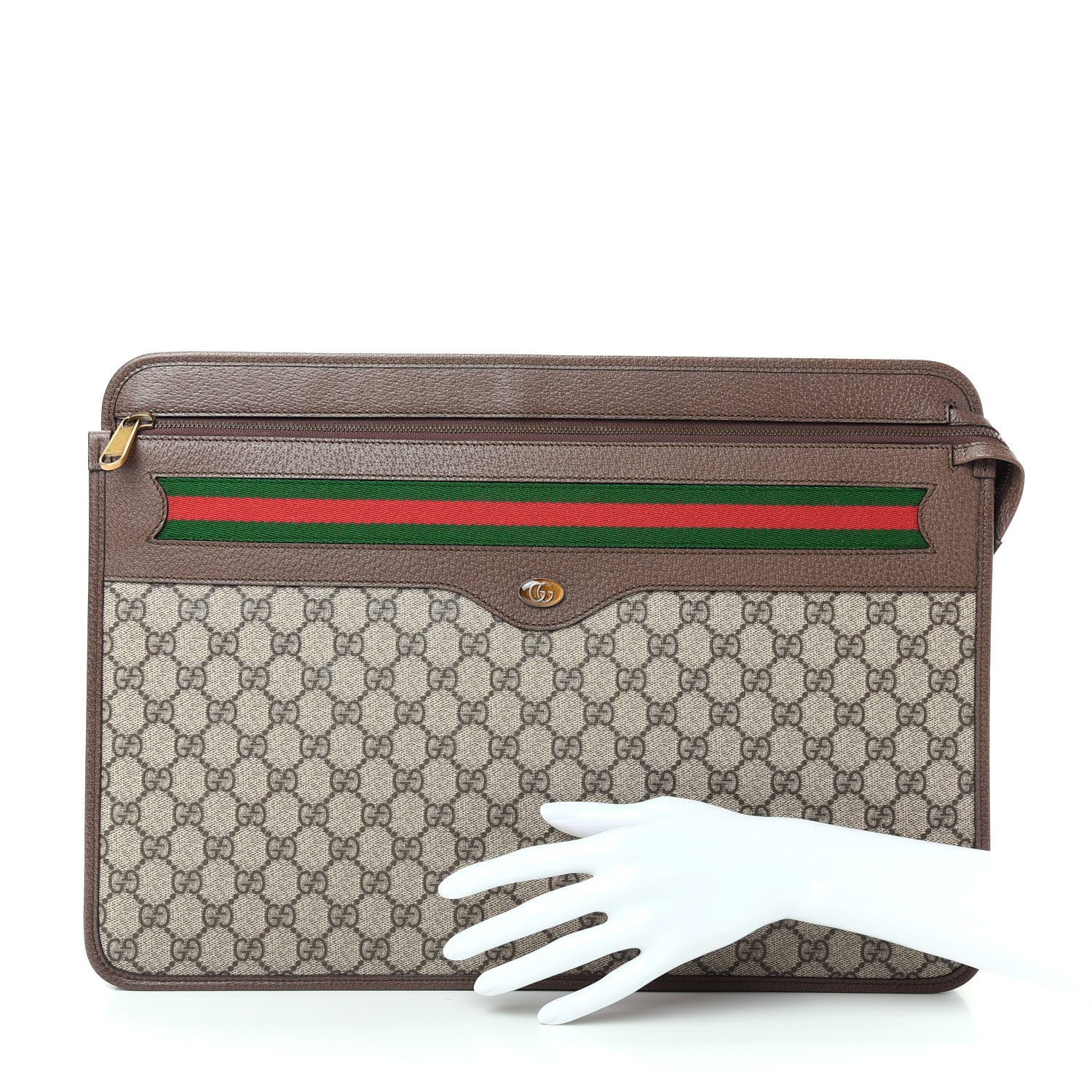 Gucci GG Supreme Monogram Textured Calfskin Web Ophidia Documents Holder Beige Ebony New Acero 2 of 7
