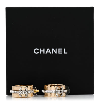 Chanel Metal Crystal CC Hoop Earrings Gold Silver 5 of 5