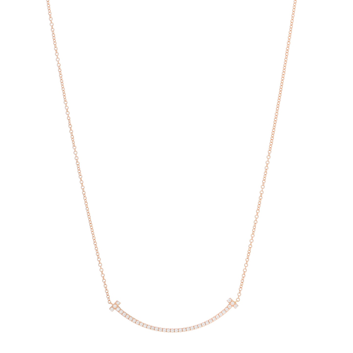 18K Rose Gold Diamond Small T Smile Pendant Necklace