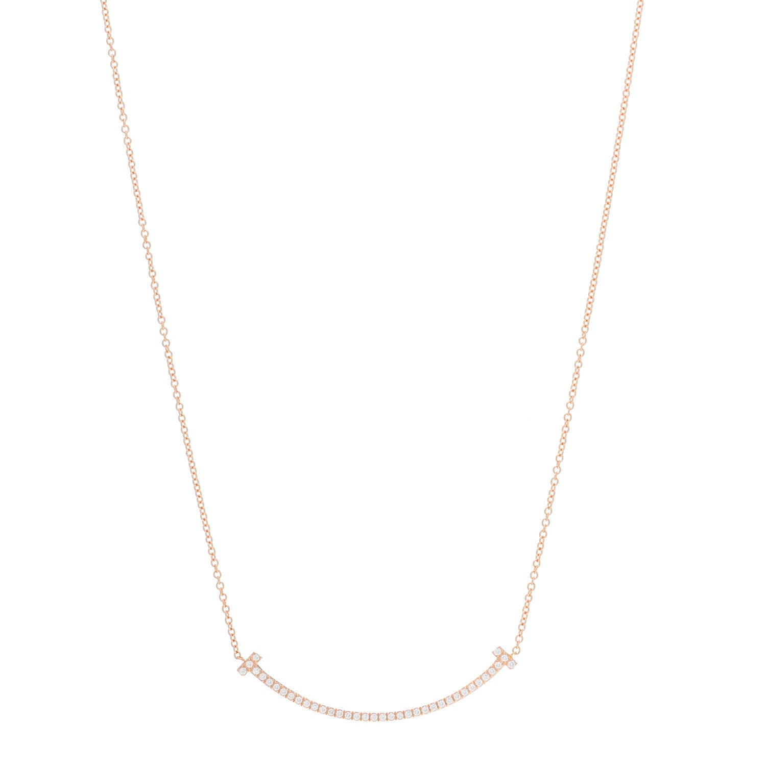 Tiffany 18K Rose Gold Diamond Small T Smile Pendant Necklace 1 of 6