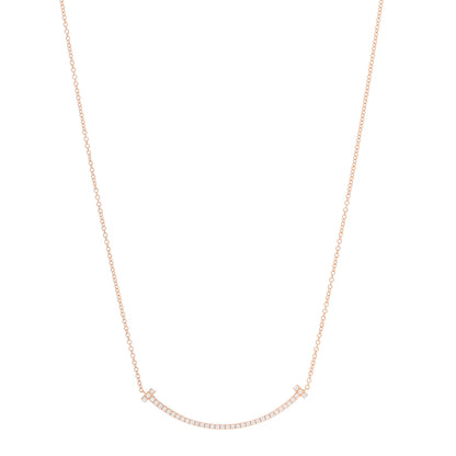 Tiffany 18K Rose Gold Diamond Small T Smile Pendant Necklace 1 of 6