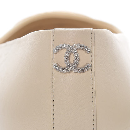 Chanel Lambskin Metallic Cap Toe Crystal CC Ballet Flats 38 Light Beige 9 of 12