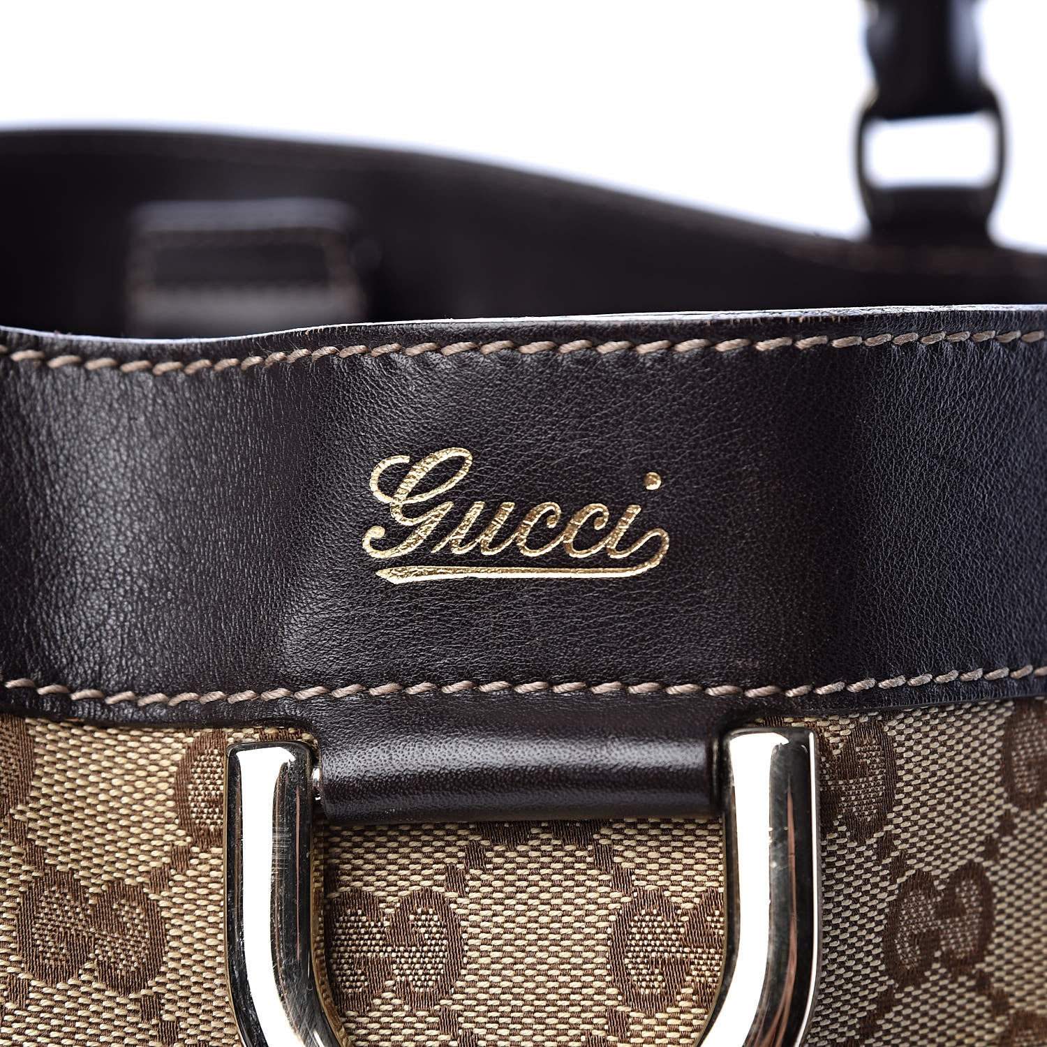 Gucci Monogram Medium D Gold Tote Bag Brown 8 of 15