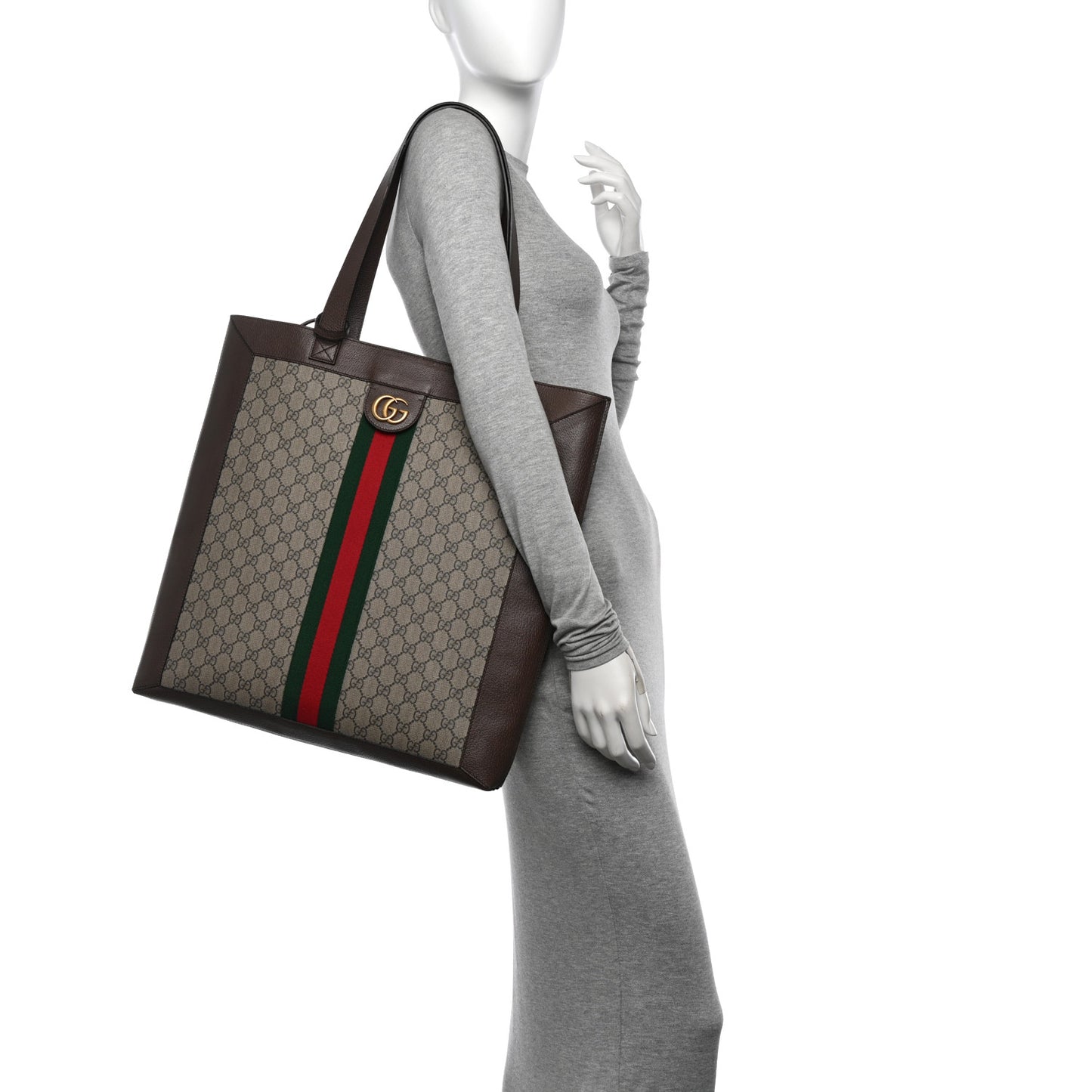 GG Supreme Monogram Web Large Ophidia Vertical Shopping Tote Brown