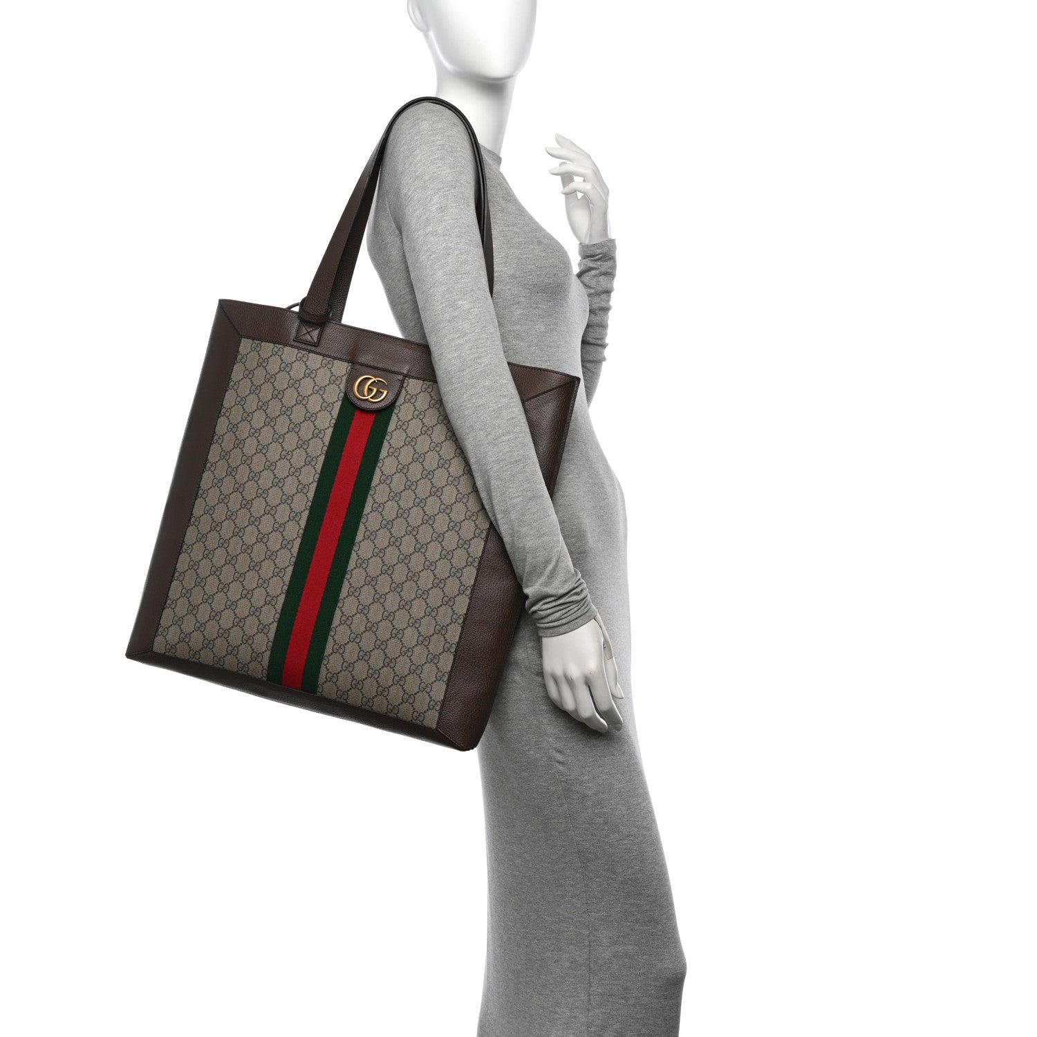 Gucci GG Supreme Monogram Web Large Ophidia Vertical Shopping Tote Brown 2 of 13