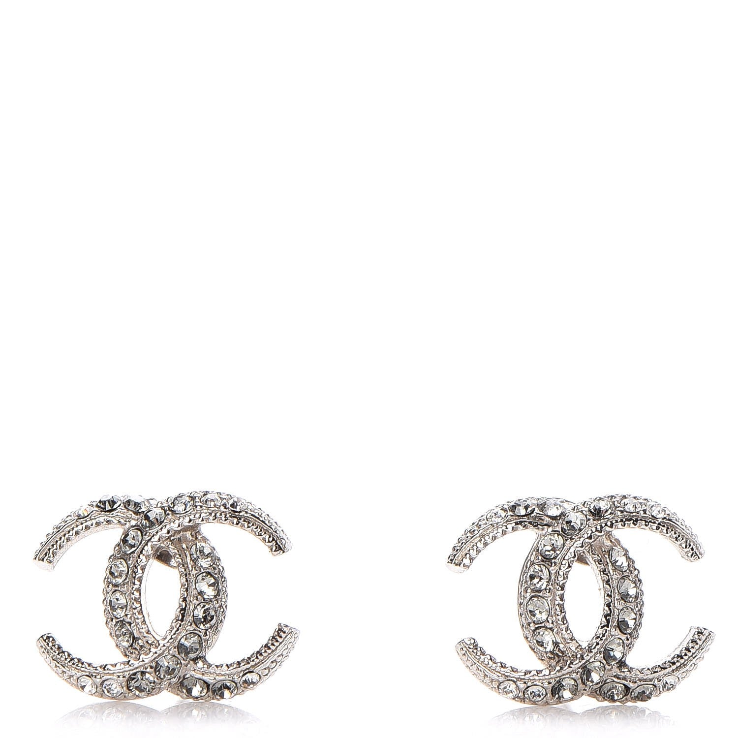 Chanel Crystal CC Moon Earrings Silver 1 of 5