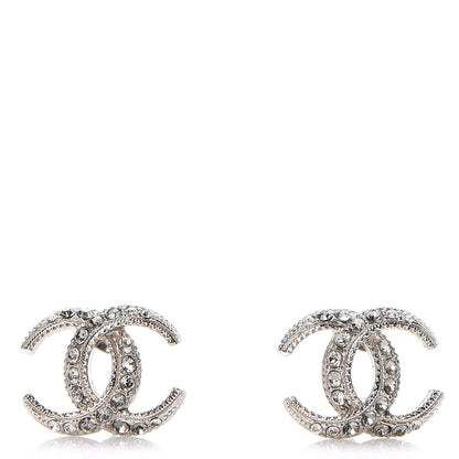 Chanel Crystal CC Moon Earrings Silver 1 of 5