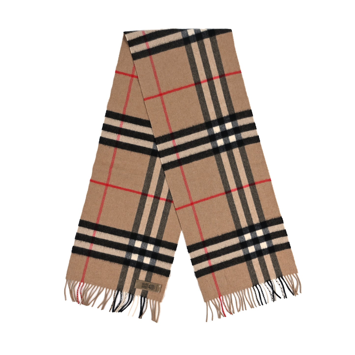 Cashmere Giant Check Fringe Scarf Camel
