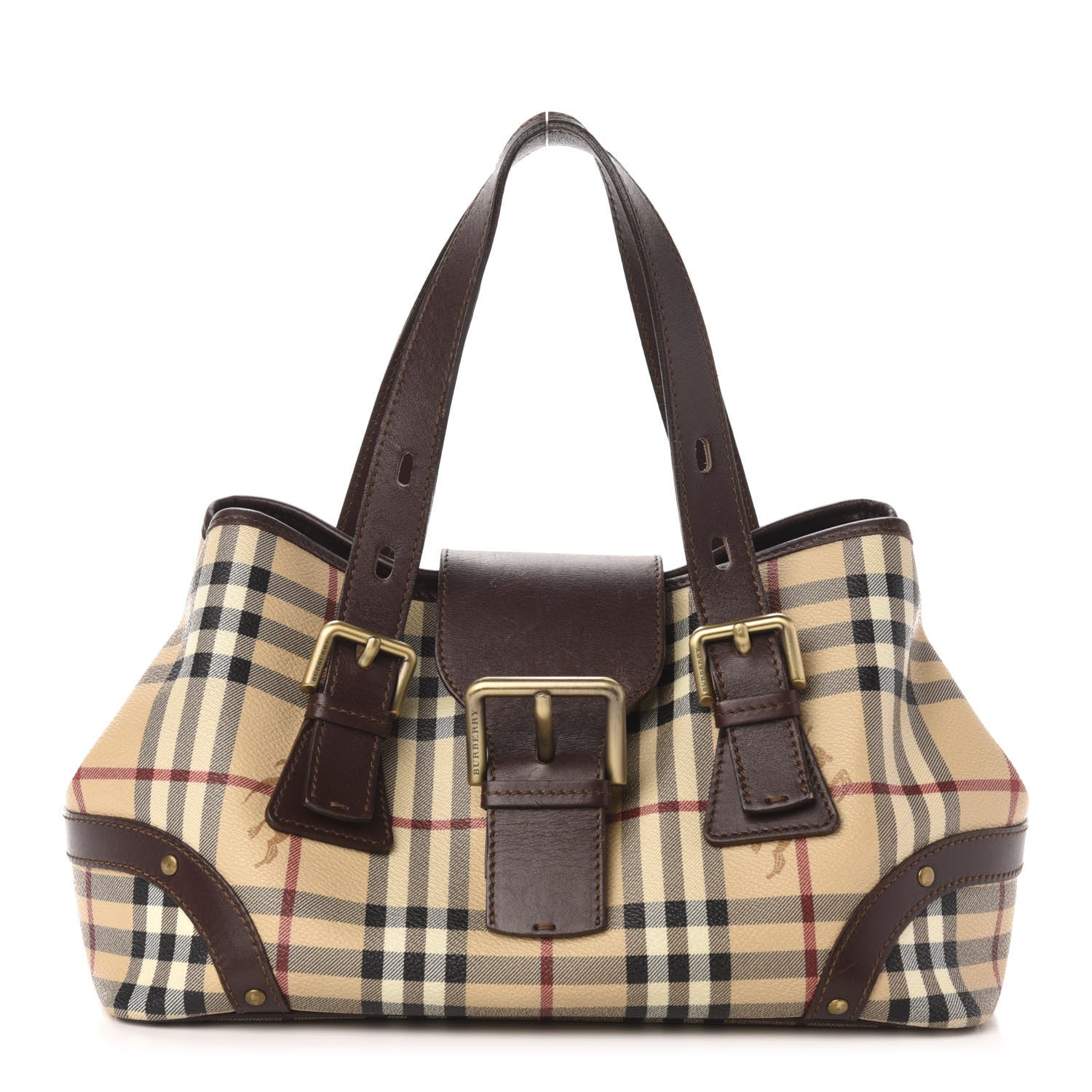 Burberry Haymarket Check Buckle Satchel Chocolate 1 of 13
