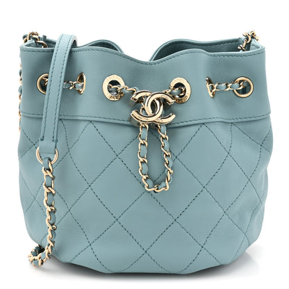 Chanel Calfskin Mini Drawstring CC Bag Blue 1 of 10
