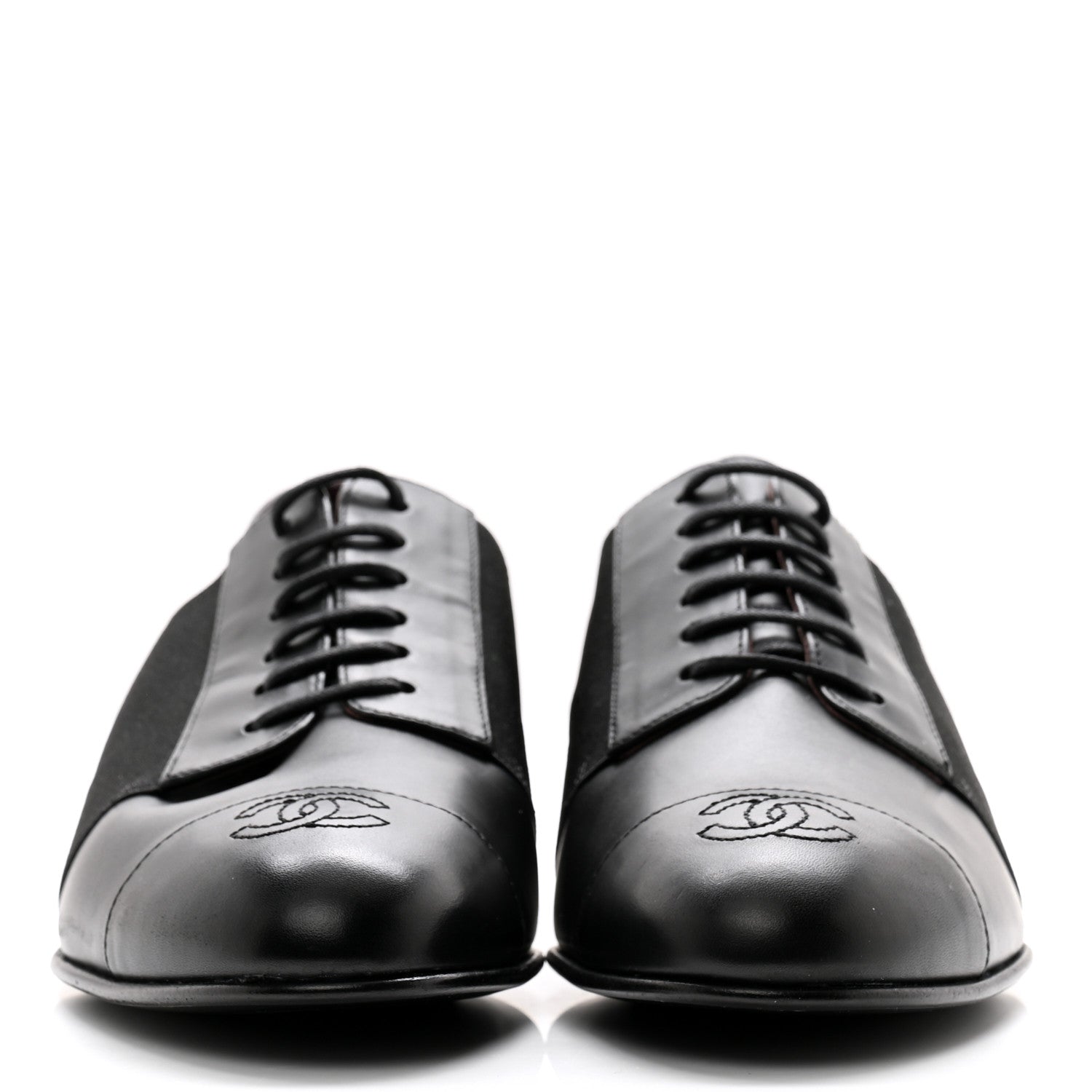 Chanel Calfskin Elastic Lace Up Cap Toe CC Loafers 38 Black 2 of 11