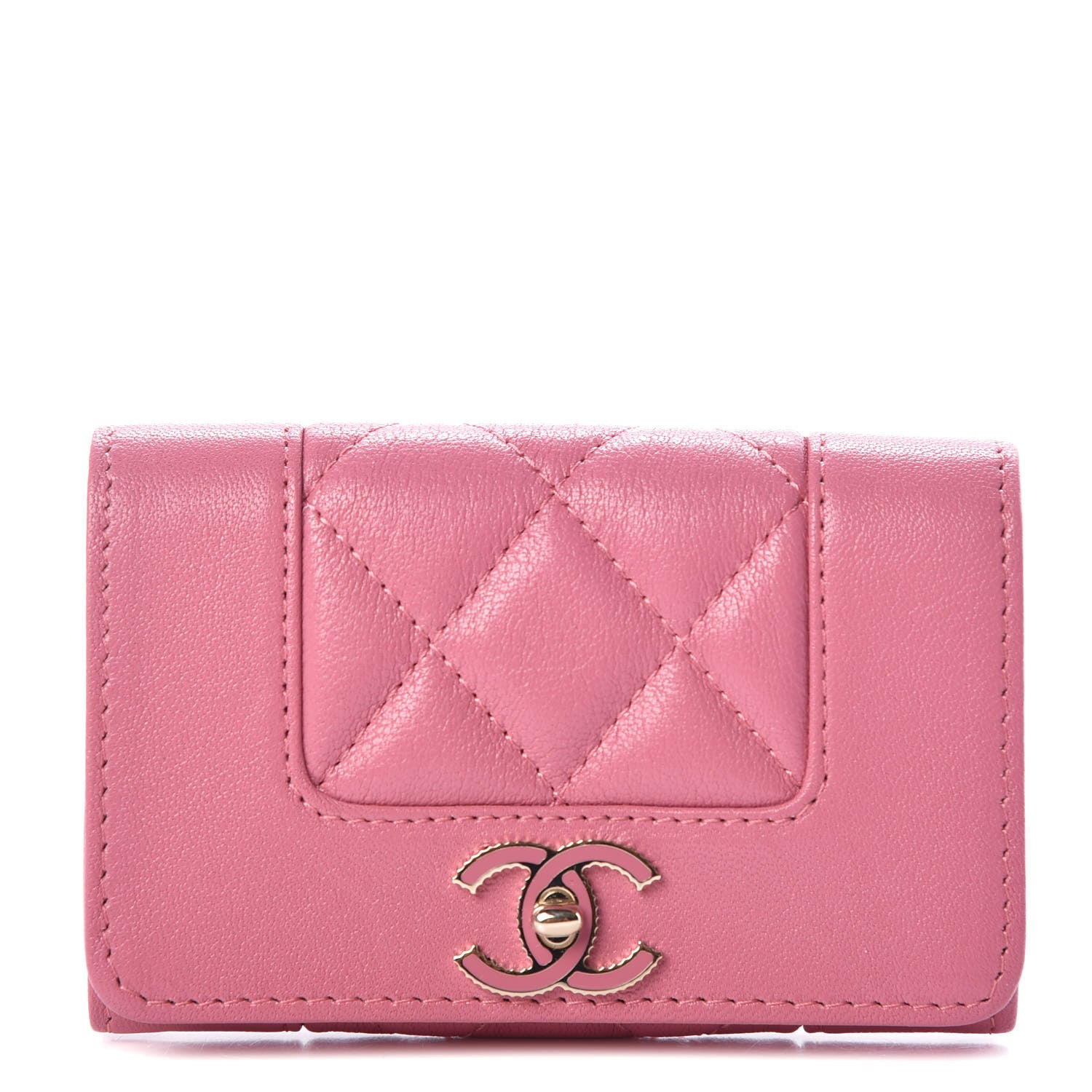Chanel Sheepskin Quilted Vintage Mademoiselle Card Holder Pink 1 of 11