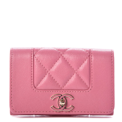 Chanel Sheepskin Quilted Vintage Mademoiselle Card Holder Pink 1 of 11