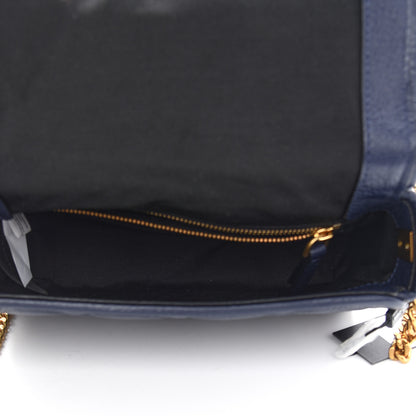 Marc Jacobs Grained Calfskin Quilted Double Stitched The Status Flap Crossbody Bag Navy 5 of 9