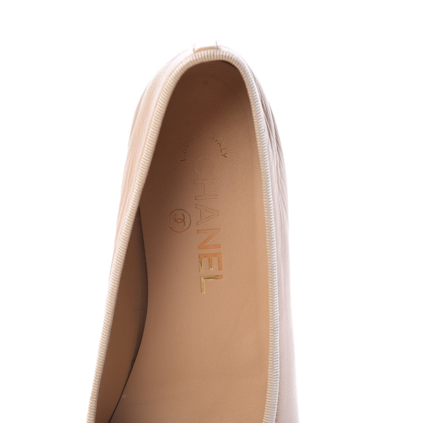 Lambskin CC Cap Toe Ballerina Flats 37.5 Beige Black