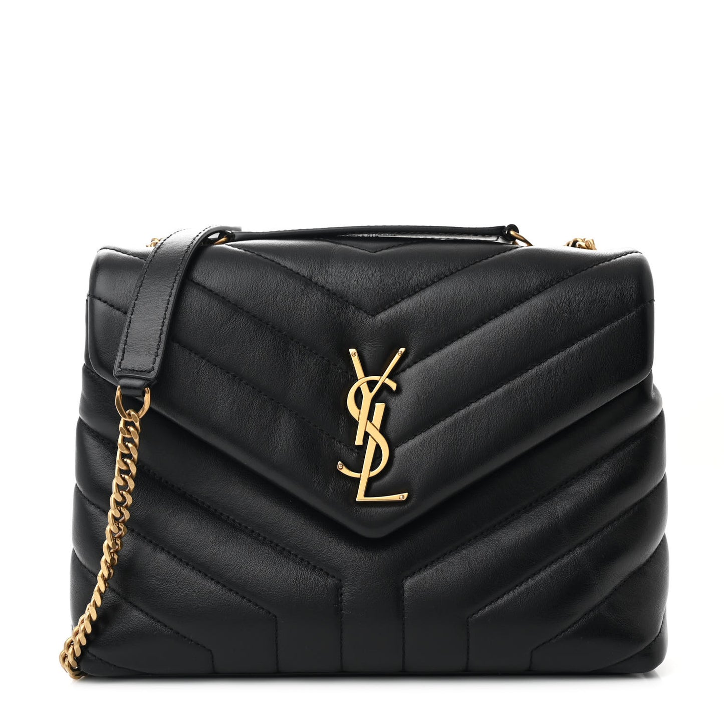 Calfskin Y Quilted Monogram Small Loulou Chain Satchel Black
