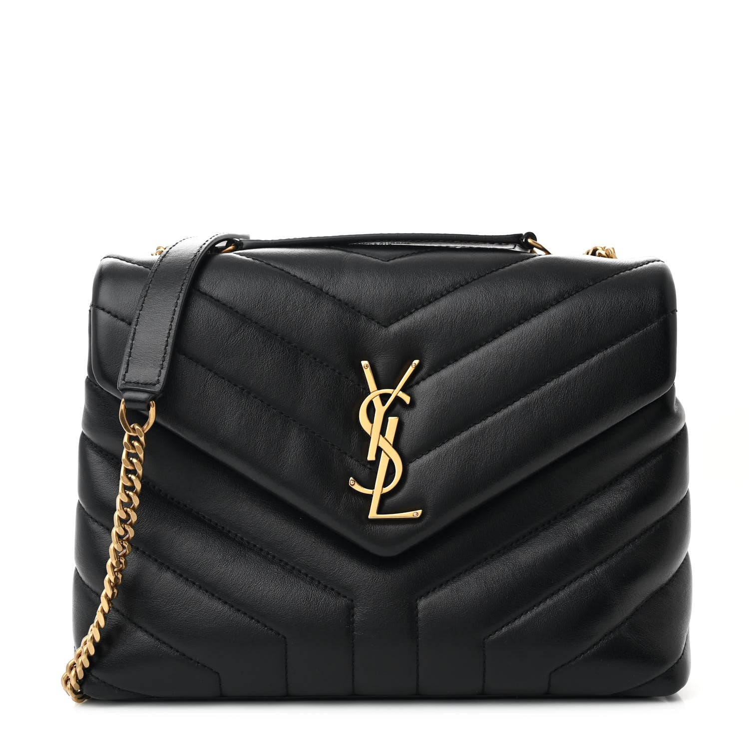 Saint Laurent Calfskin Y Quilted Monogram Small Loulou Chain Satchel Black 1 of 12