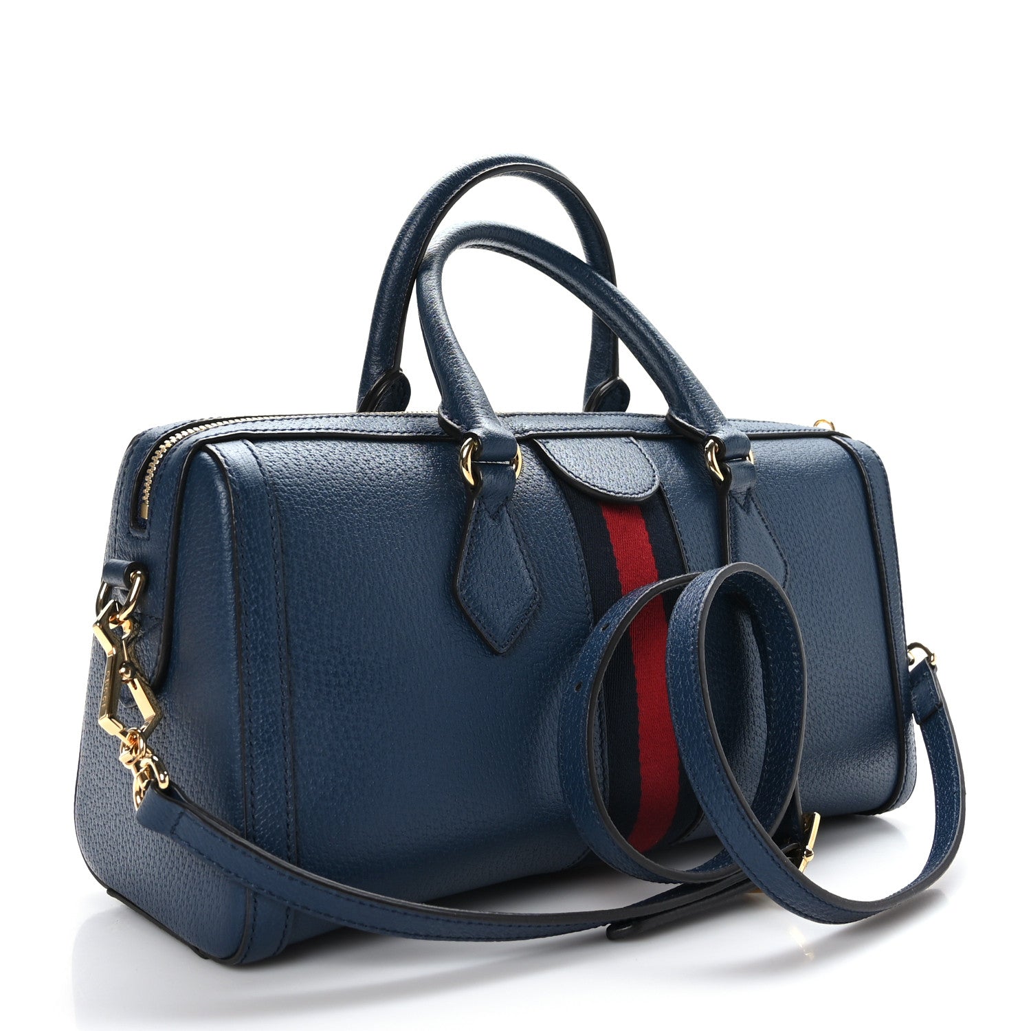 Gucci Textured Dollar Calfskin Web Medium Ophidia Boston Blue Agata 3 of 9